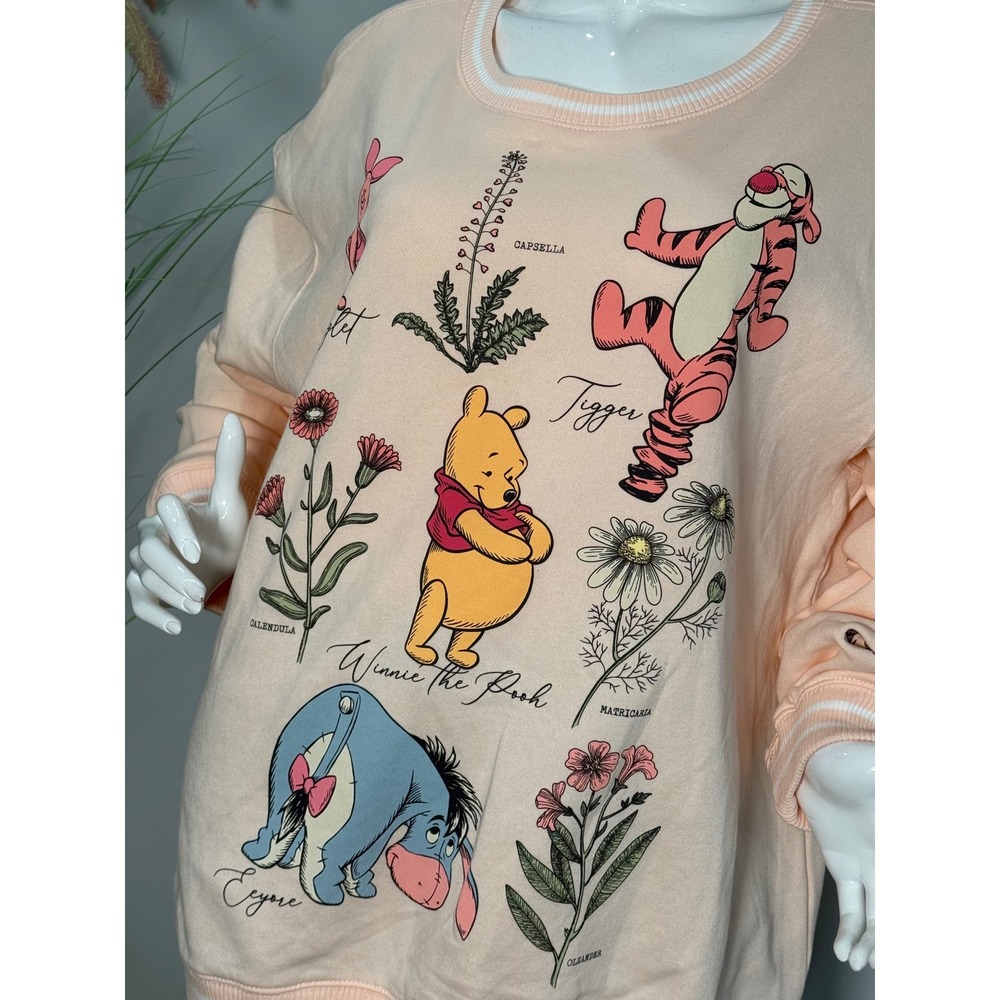Disney Winnie the Pooh Botanical Sweatshirt Peach Fleece Pullover 2X NEW - Picture 7 of 13